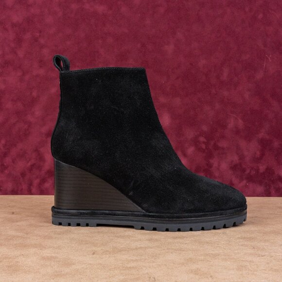 Tory Burch Women Black Suede Zip Wedge Lug Sole Ankle Boots sz 10.5 - Picture 4 of 8